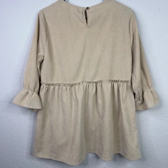 Ces Femme Shirt Womens M Beige Corduroy Floral Babydoll Boho Cottage Whimsical - Picture 2 of 8